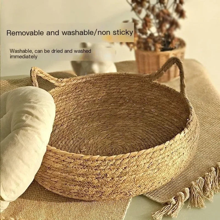 Handmade Woven Cat Bed with Seasonal Pad