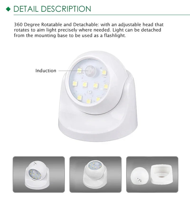 Wireless LED spotlight with motion detector – 360° rotatable &amp; energy-saving