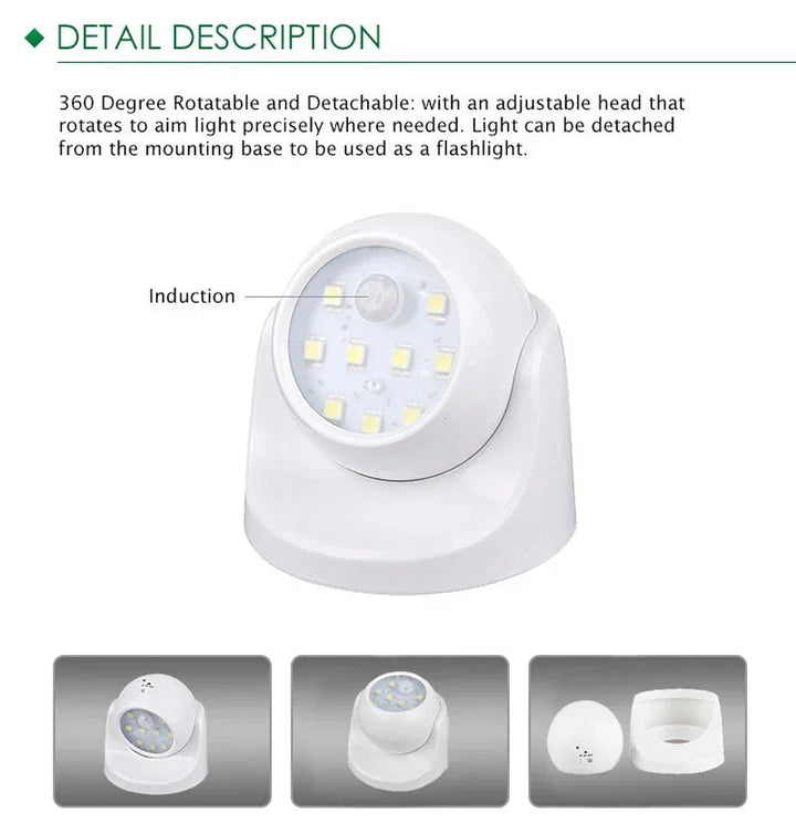 Wireless LED spotlight with motion detector – 360° rotatable &amp; energy-saving