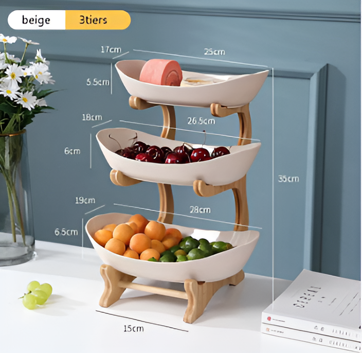 Multi-tiered wooden fruit bowl